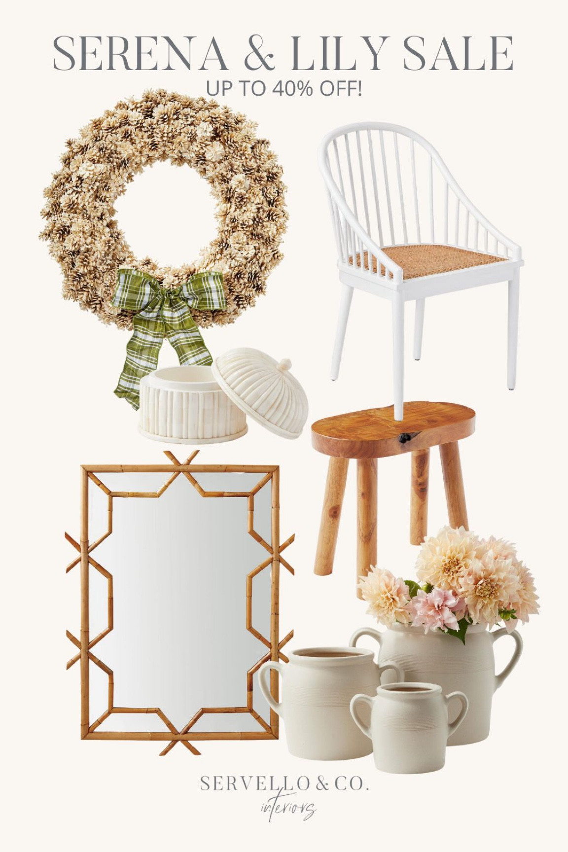 The Serena and Lily sale is on! These are the lowest prices of the year including up to 40% off. 

Teak mirror
Serena and Lily home decor
Christmas wreath 
Came dining chair 
Neutral vase 

#LTKhome #LTKHolidaySale #LTKHoliday