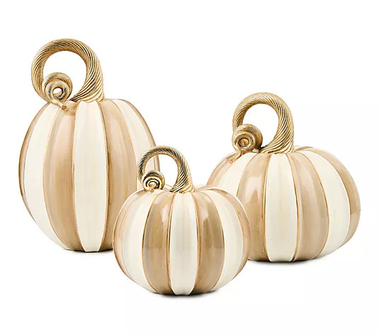 MacKenzie- Childs Set of 3 Elegant Stripe Pumpkins | QVC