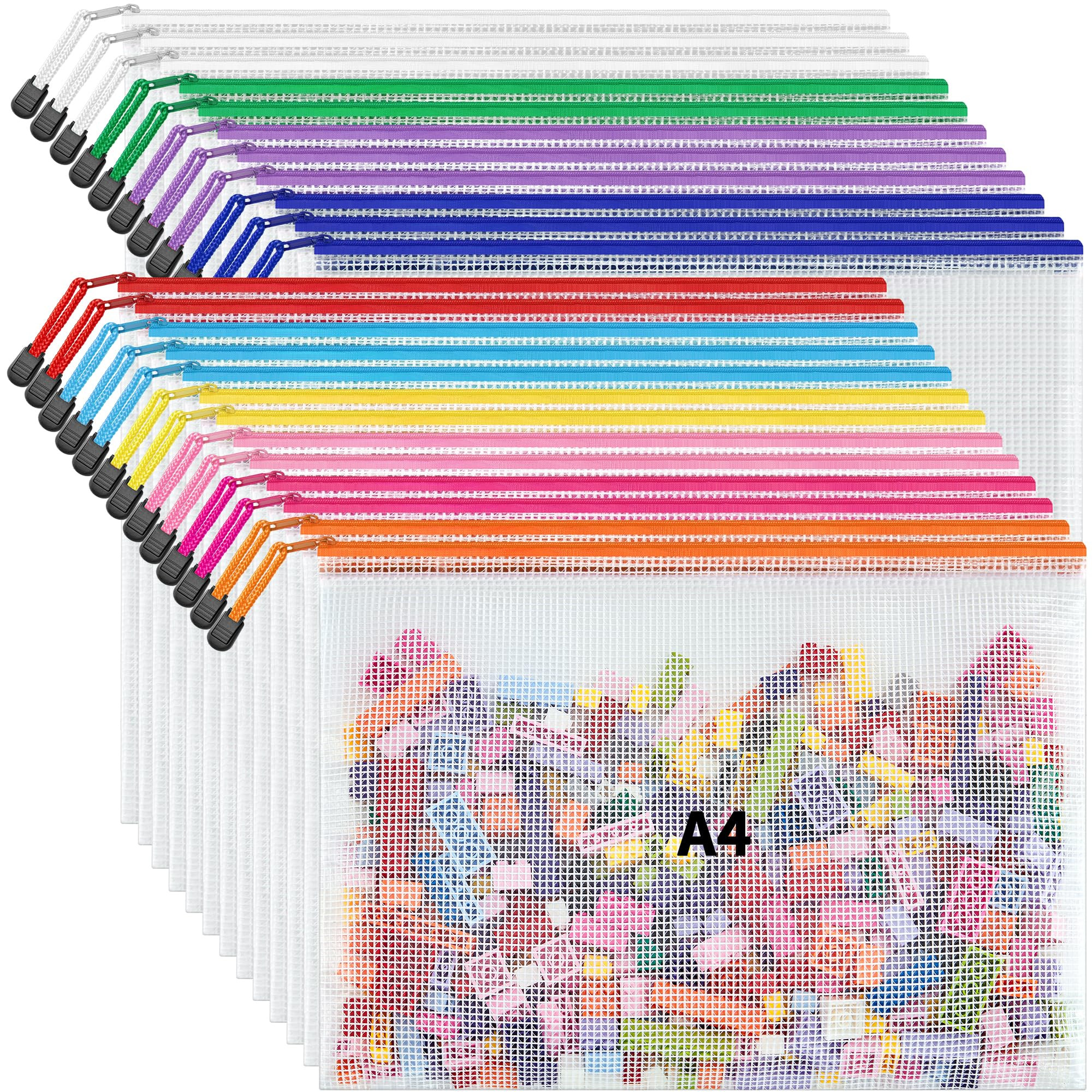 JARLINK A4 Letter Size 24 Pack 10 Colors Zipper Mesh Document Pouch, Mesh Bags for Board Games & ... | Amazon (US)