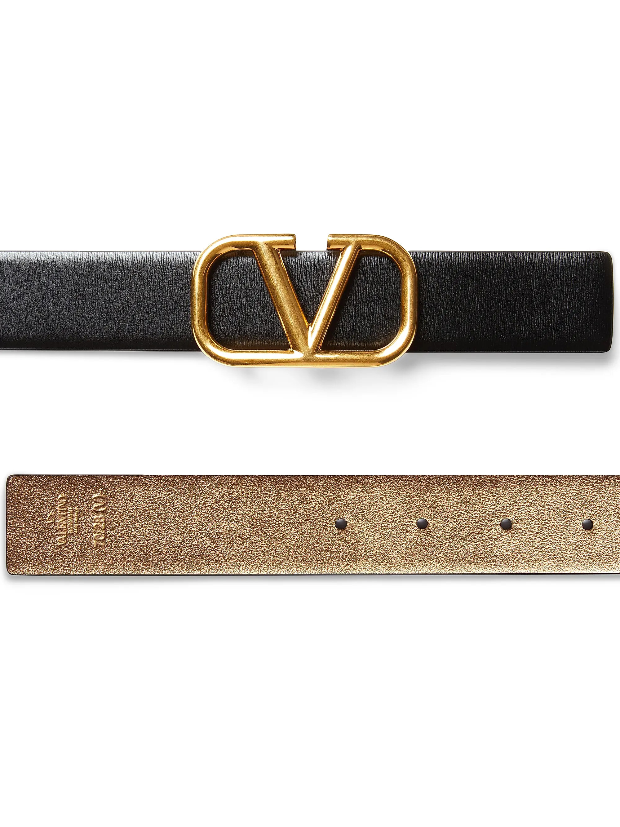 Reversible Vlogo Signature Belt In Glossy And Metallic Calfskin 30 MM | Saks Fifth Avenue