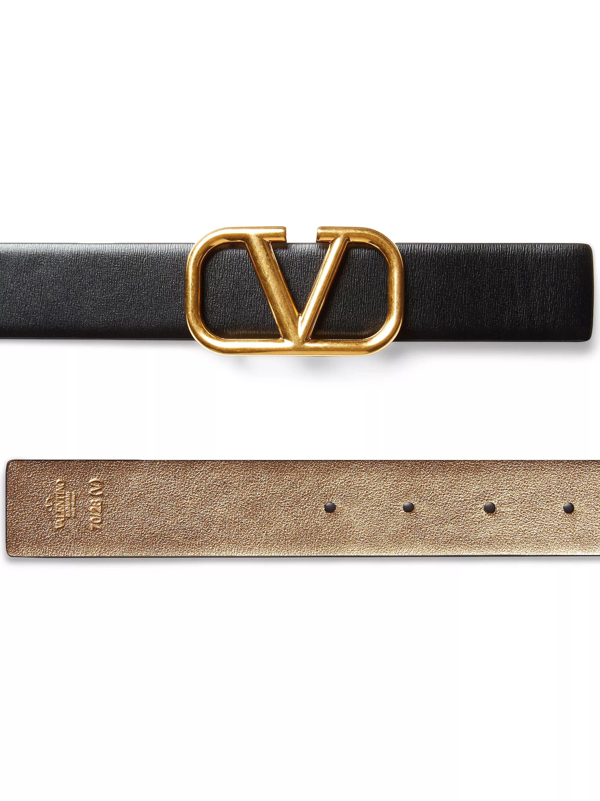 Reversible Vlogo Signature Belt In Glossy And Metallic Calfskin 30 MM | Saks Fifth Avenue
