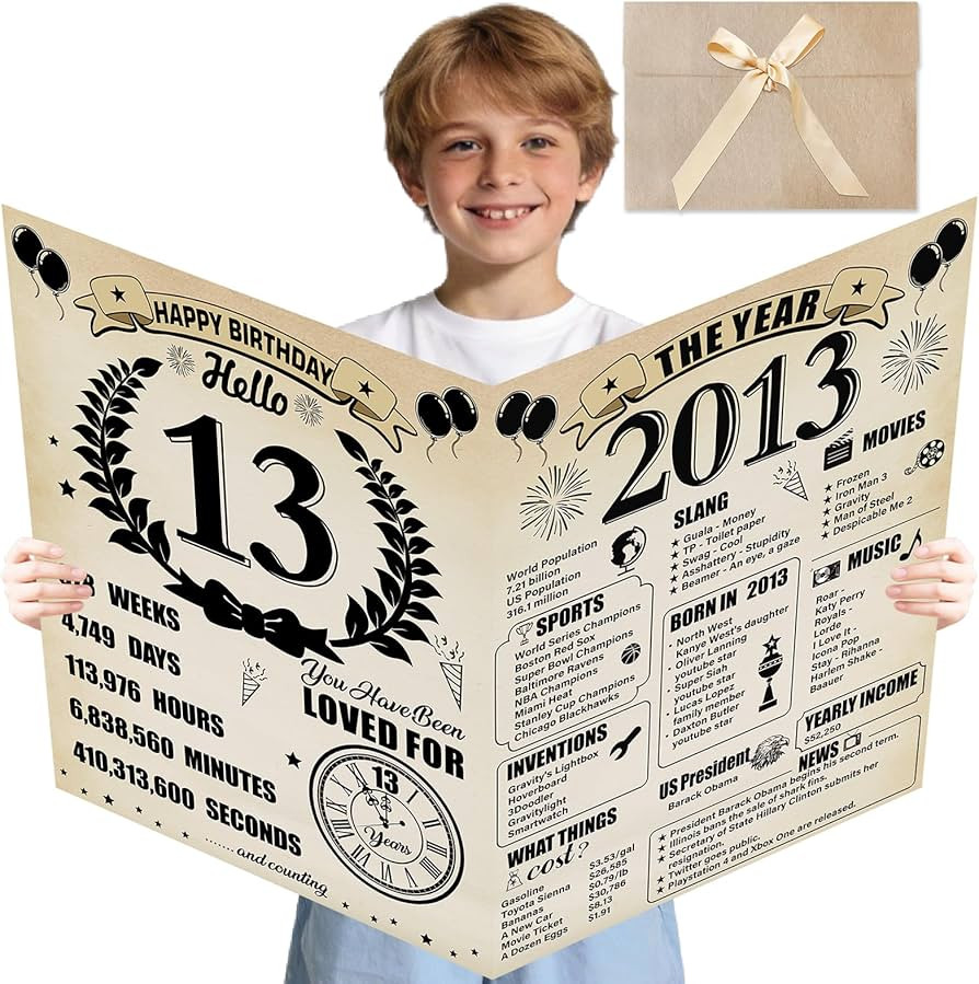 Large 13th Birthday Cards for Boys Girls, Vintage 2013 Happy 13th Birthday Greeting Card with Env... | Amazon (US)