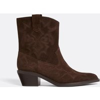 Stradivarius Split leather heeled cowboy ankle boots BROWN 8 | Stradivarius (UK)