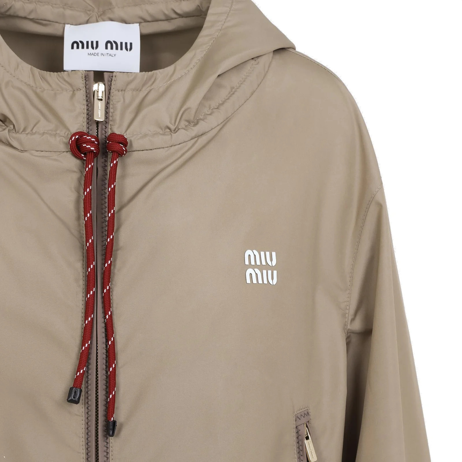 Miu Miu Logo-Rubberised Zipped Hooded Jacket | Cettire Global