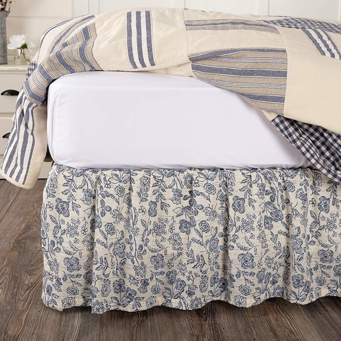 Piper Classics Doylestown Queen Size Floral Bed Skirt w/ 16" Drop, Blue & Cream Gathered Dust Ruf... | Amazon (US)