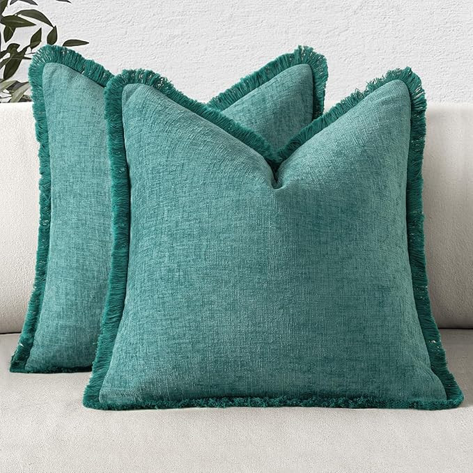 MIULEE Decorative Teal Throw Pillow Covers 18x18 Inch Set of 2 Soft Cozy Boho Farmhouse Couch Pil... | Amazon (US)