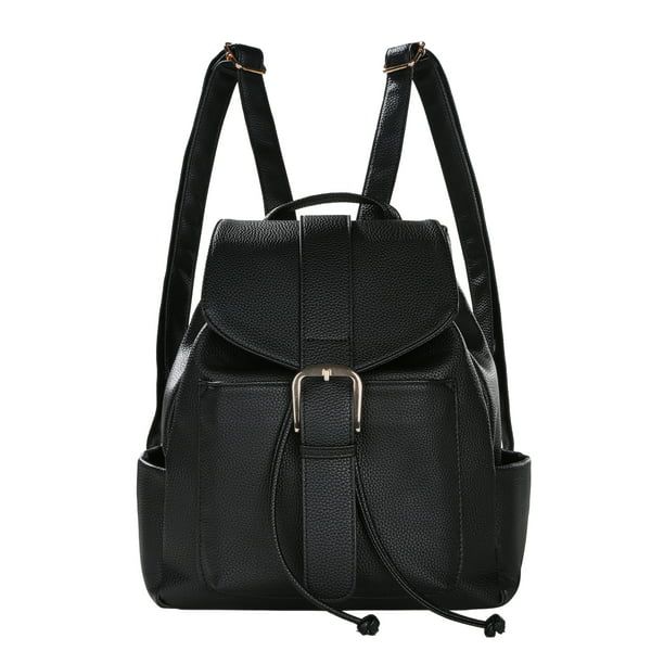 Becool Women's Pebble Flap Black Backpack with Zipper Medium Double Entry - Walmart.com | Walmart (US)