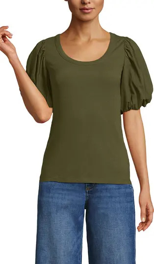 Drapey Rib Puff Sleeve Scoop Neck Top | Nordstrom