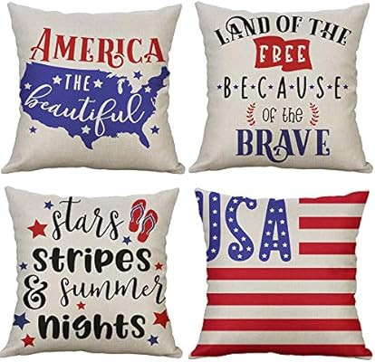 LEVOSHUA 4 Pack American Flag Pillowcase Throw Pillow Case Cushion Cover Patriotic 4th of July Co... | Amazon (US)