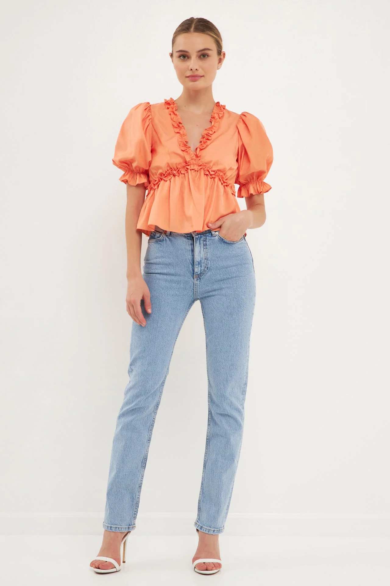 Ruffle Detail Top with Puff Sleeves | Endless Rose