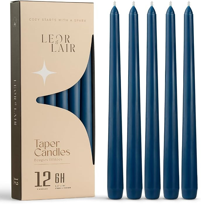 Leor & Lair Blue Taper Candles - 12 Pack 10" Blue Candlesticks - Unscented Long Burning Candle St... | Amazon (US)
