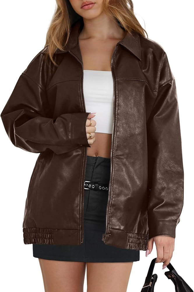 WIHOLL Womens Leather Jackets Fall Jacket Outfit Brown Jacket Brown Leather Jacket Outfit Amazon | Amazon (US)