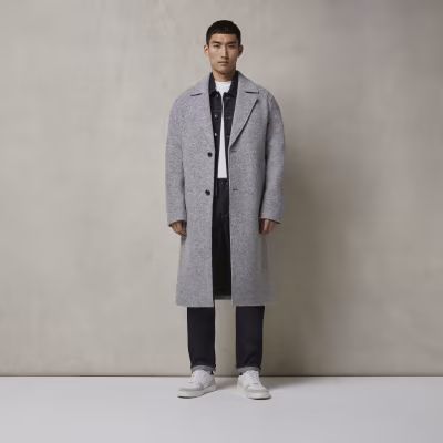 Grey RI Studio midi length overcoat | River Island (UK & IE)