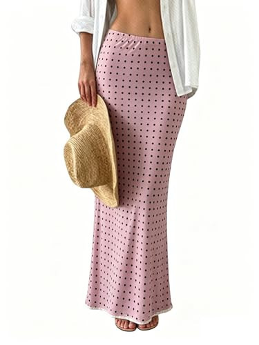 MakeMeChic Women's Polka Dots Skirt Flare A line Skirt Pink Small | Amazon (US)