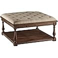 Bassett Mirror Pemberton Brown Upholstered Ottoman Wood Cocktail Table | Amazon (US)