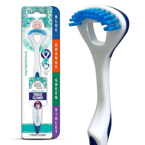 GuruNanda Dual Action Tongue Scraper (1 Pack), 2-in-1 Tongue Scraper & Soft Bristled Brush, Deep Cleans & Fights Bad Breath - Color Varies | Amazon (US)