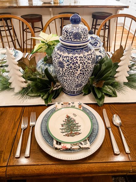 Blue and white Christmas table setting 

#LTKSeasonal #LTKHoliday