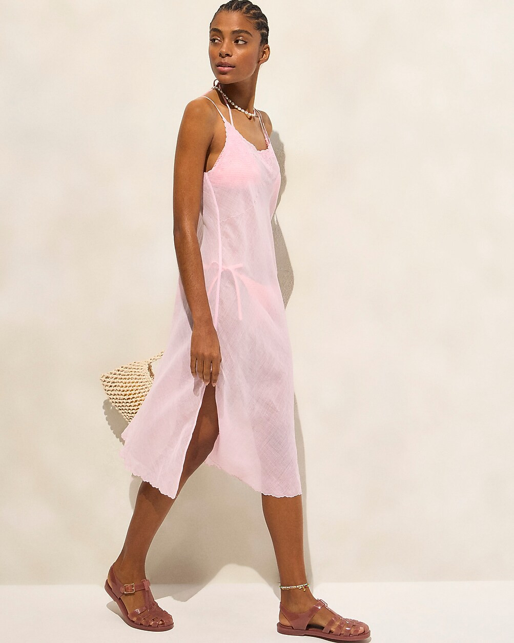 Embroidered slip dress in ramie | J. Crew US