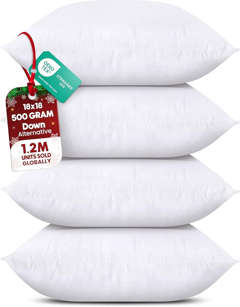Utopia Bedding Throw Pillows (Set of 4, White) – 18 x 18 Inches Down Alternative Pillows for Be... | Amazon (US)
