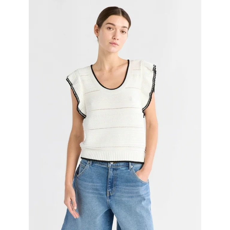 Free Assembly Women's and Women's Plus Size Pointelle Sweater Tank Top with Flutter Sleeves, Ligh... | Walmart (US)