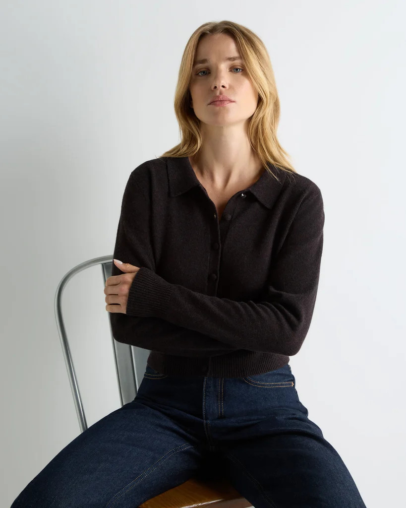 Women's Thea Collared Cashmere Cardigan Cocoa Brown | N.Peal