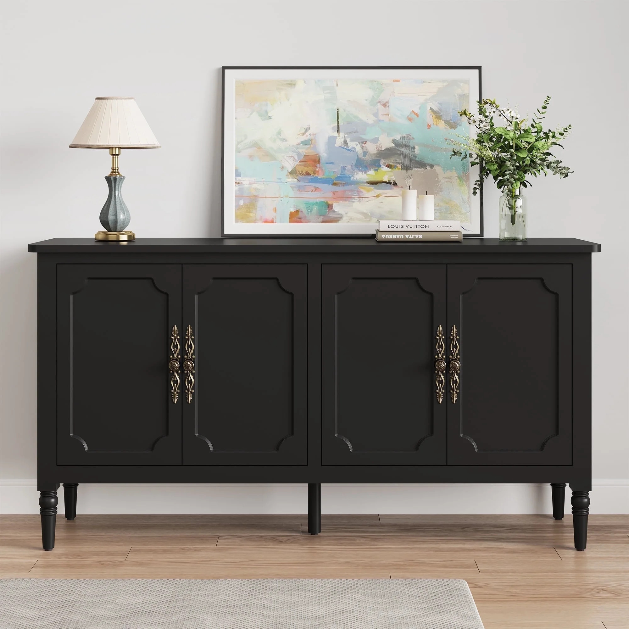 May in Color Sideboard Buffet Cabinet, 58'' Wood Console Cabinet with Storage & 4 Doors, Mid Cent... | Walmart (US)