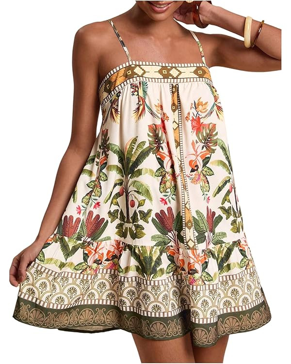 Floerns Women's Sleeveless Cami Dress Floral Flounce Hem Summer Short Dresses | Amazon (US)
