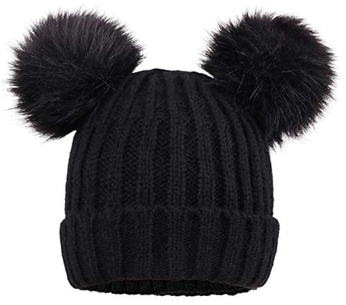 Jasmine Womens Winter Thick Cable Knit Beanie Hat with Faux Fur Pompom Ears | Amazon (US)
