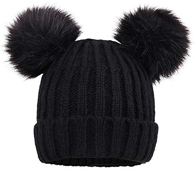 Jasmine Womens Winter Thick Cable Knit Beanie Hat with Faux Fur Pompom Ears | Amazon (US)