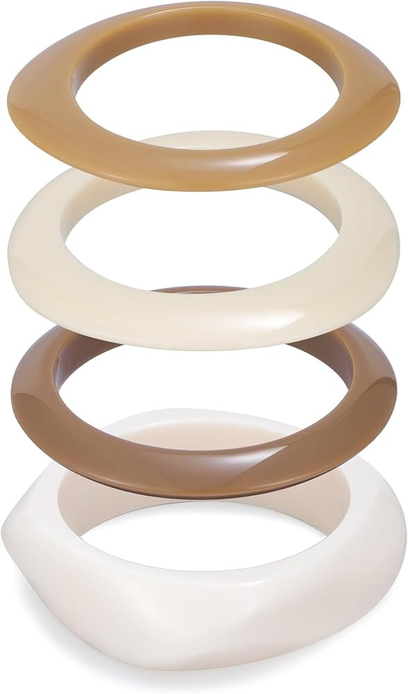 WOWORAMA 4Pcs Resin Acrylic Bangle Bracelets Set for Women Stackable White Brown Acetate Resin Ba... | Amazon (US)