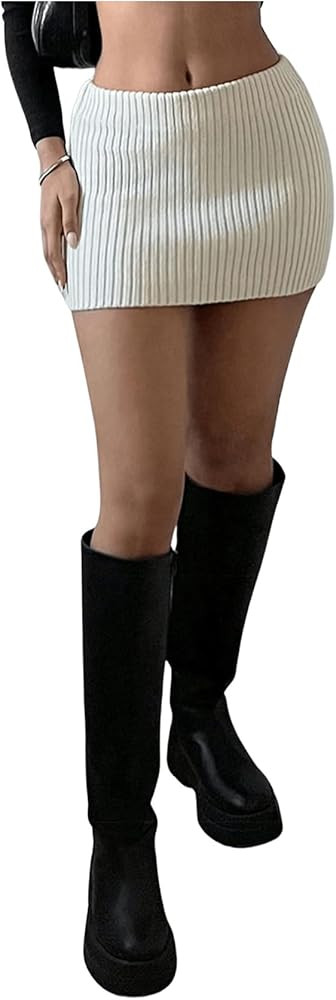 SHENHE Women's Y2k Low Rise Sweater Skirt Ribbed Knit Mini Skirt Bodycon Knitted Skirts | Amazon (US)