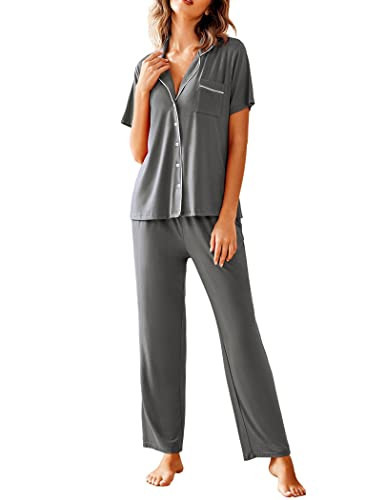 Avidlove Womens Comfort Pajama Set Short-Sleeve with Long Pjs Pants Soft Sleepwear, Gray Pj, Medium | Amazon (US)