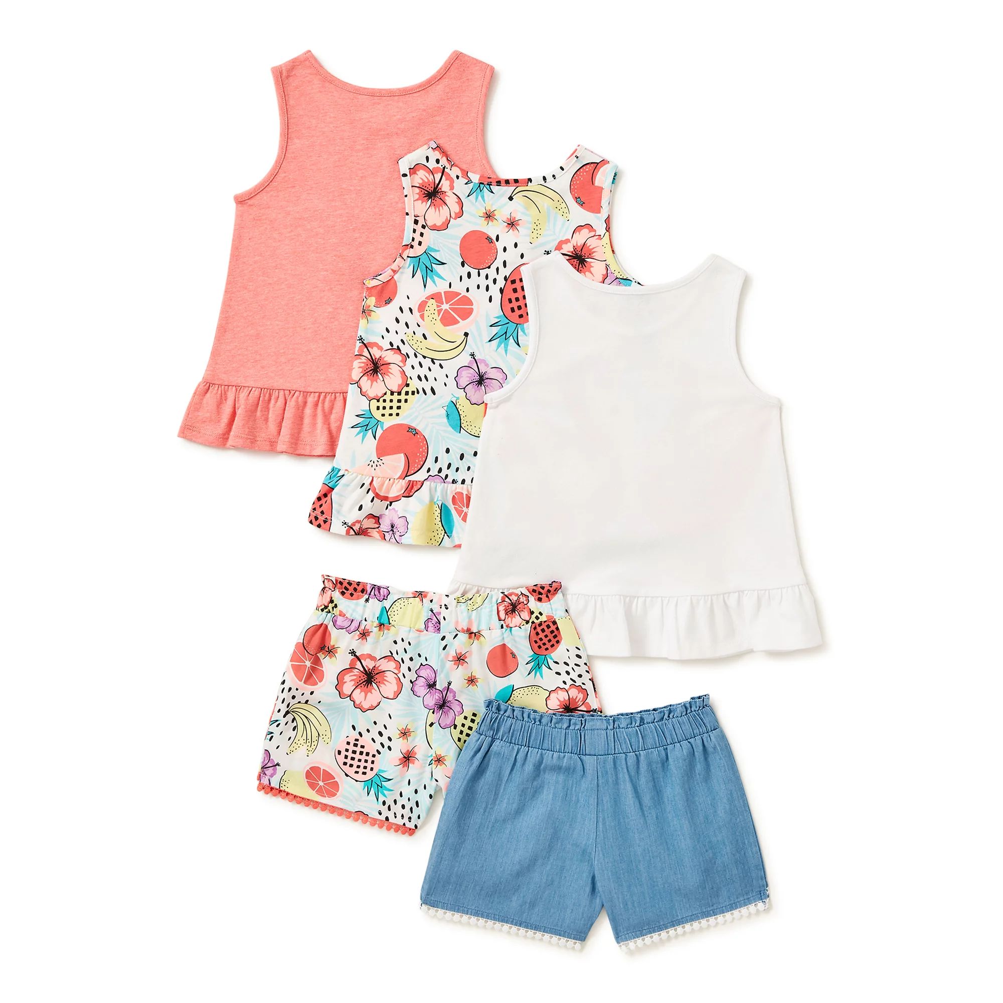 365 Kids From Garanimals Girls Flamingo Tank Tops and Paper Bag Shorts, 5-Piece Outfit Set, Sizes... | Walmart (US)
