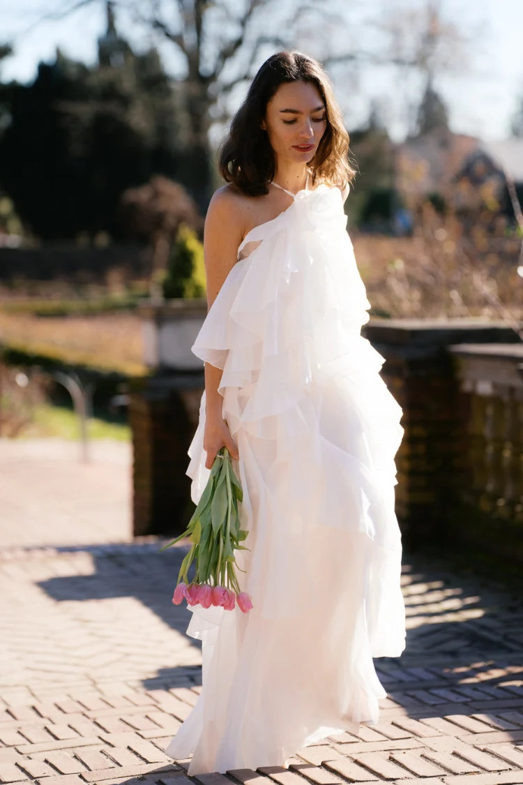 White Ruffle Maxi Dress for Bride | Bridal Shower & Engagement Dress | Confête