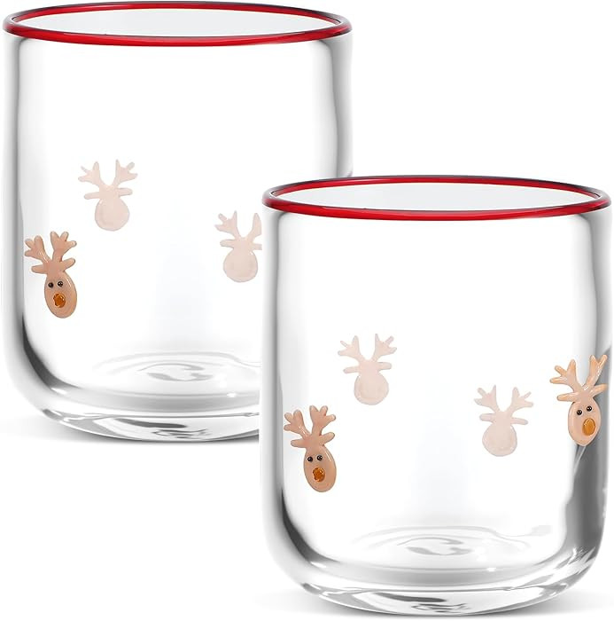 Christmas Elk Icon Juice Glasses, 14oz Christmas Stemless Wine Drinking Juice Glass Cup for Holid... | Amazon (US)