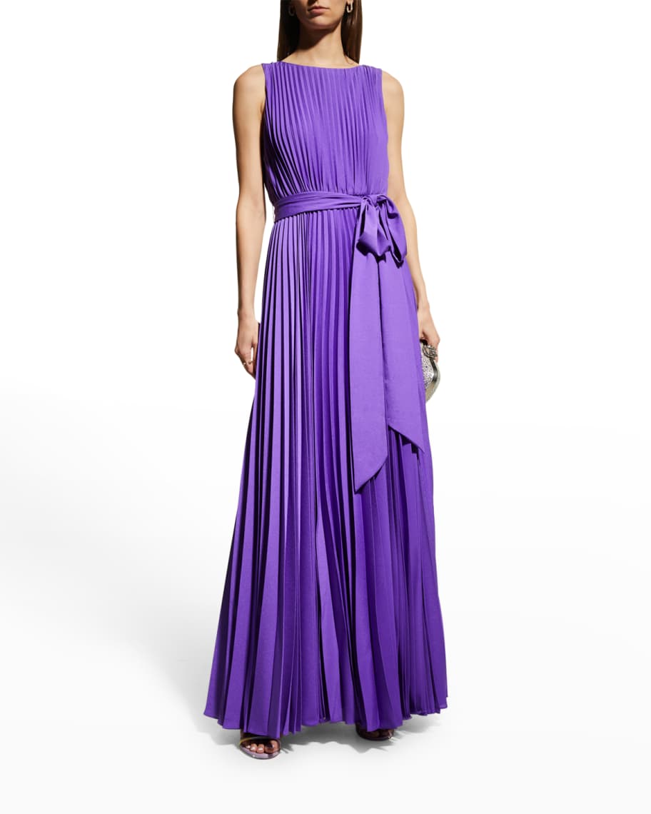 Badgley Mischka Collection Sleeveless Pleated Gown | Neiman Marcus