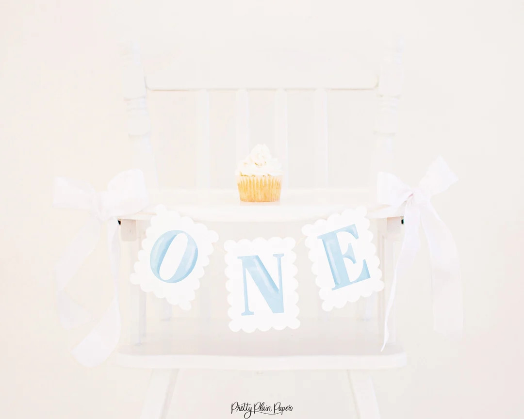Light Blue Watercolor ONE Scallop Edge High Chair Banner Printable Download Watercolor ONE High C... | Etsy (US)