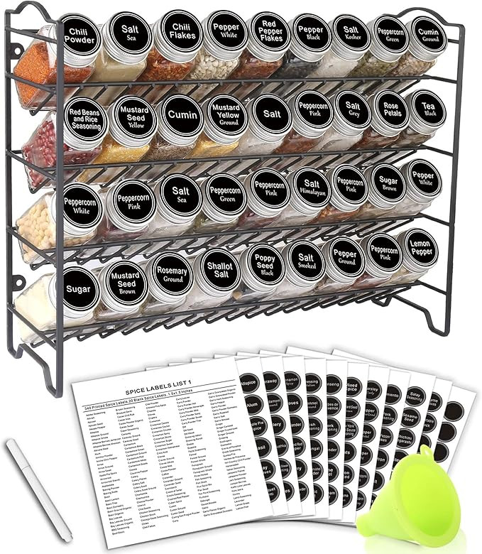 SWOMMOLY Spice Rack Organizer with 36 Empty Square Spice Jars, 396 Spice Labels with Chalk Marker... | Amazon (US)