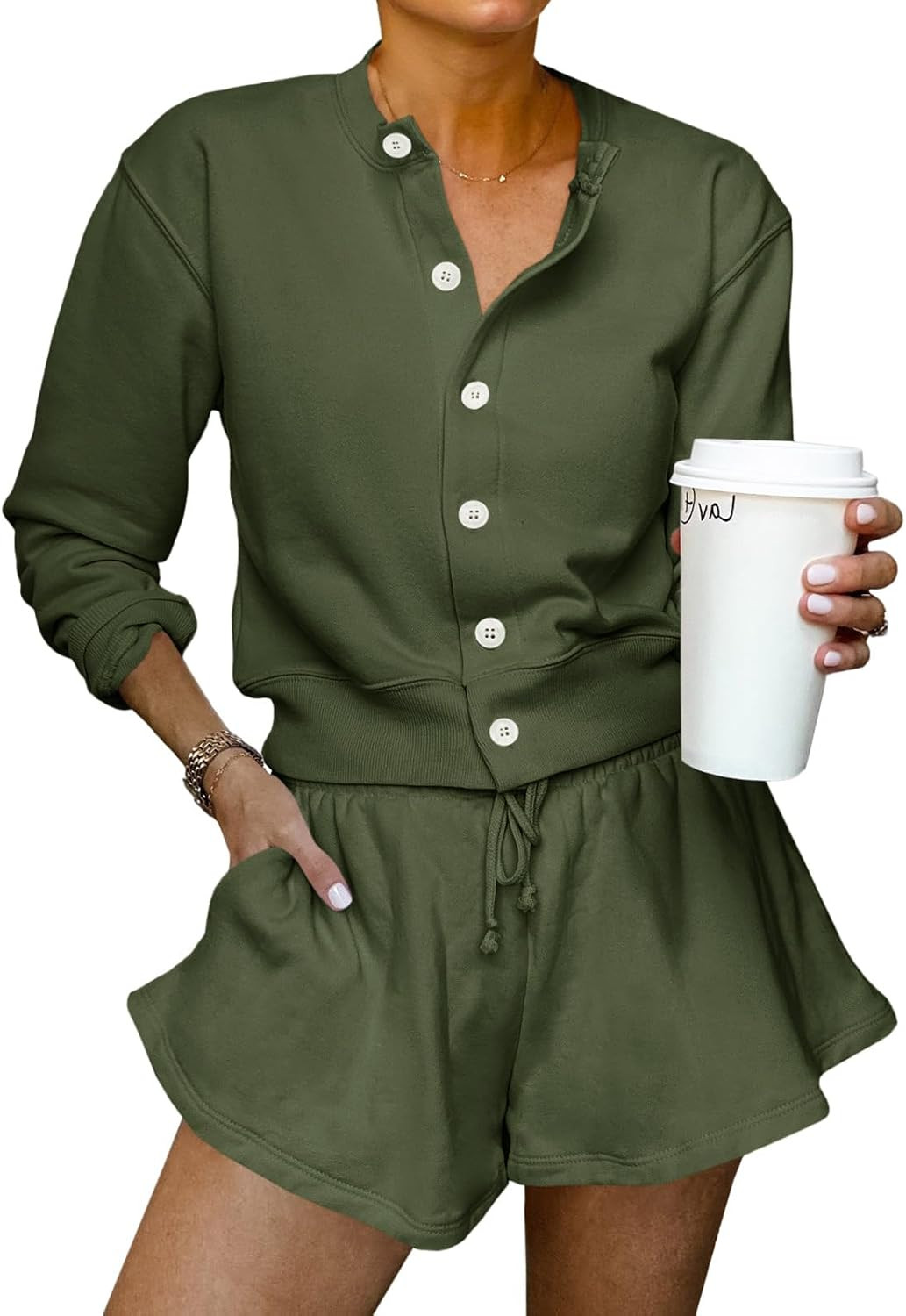 Tankaneo Women 2 Piece Outfits Button Down Tops and Shorts Lounge Set | Amazon (US)