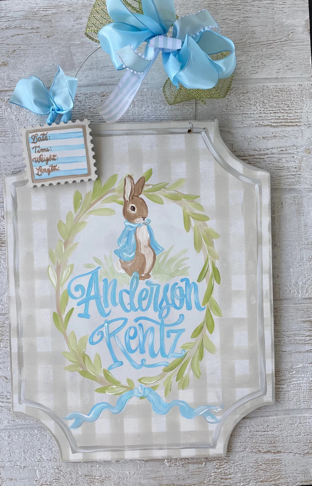 Rabbit Baby door hanger and birth info tag. Boy or girl door hanger. Hospital door hanger. Nurser... | Etsy (US)