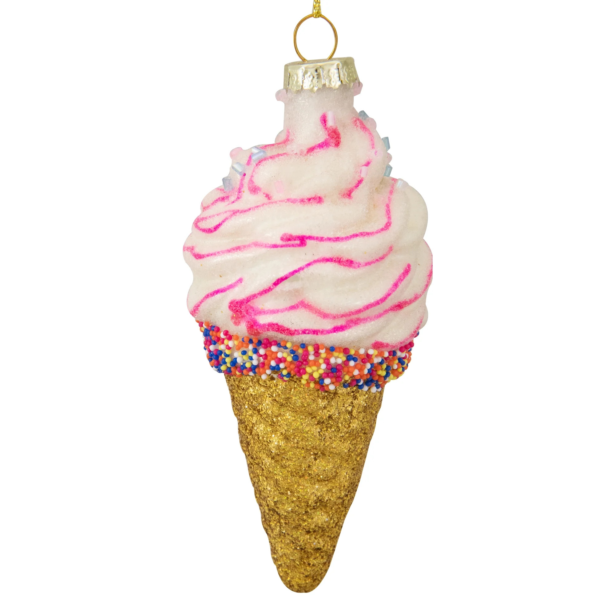 4" Vanilla Ice Cream Cone Glass Christmas Ornament - Walmart.com | Walmart (US)