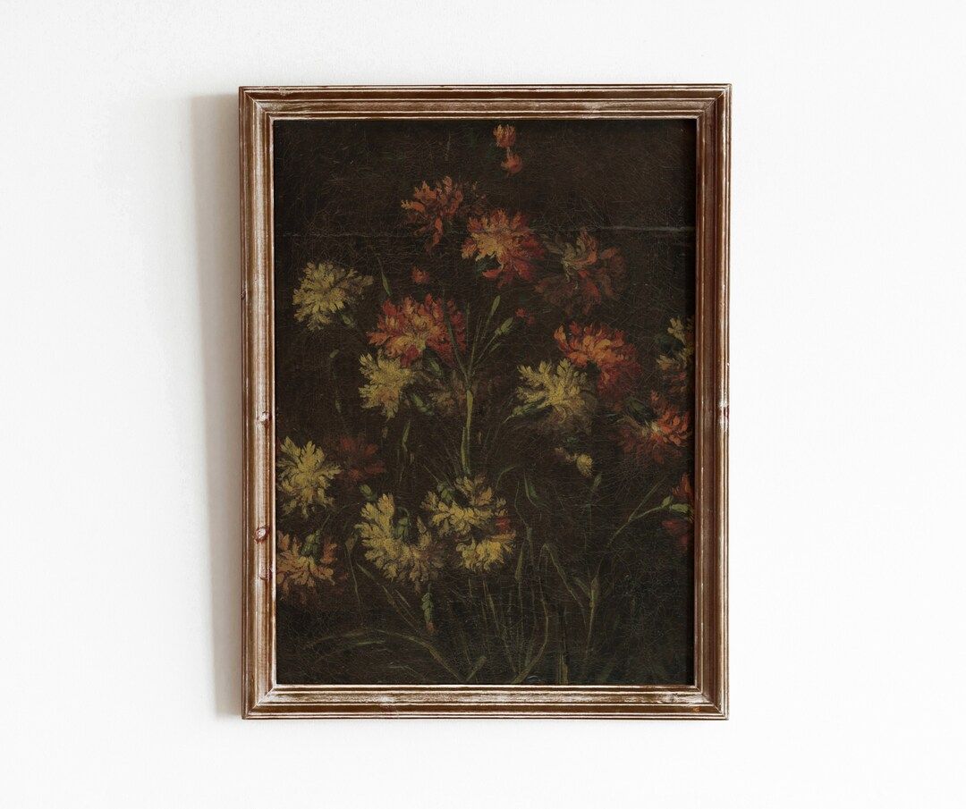 Antique Flowers Vintage Floral Oil Painting Aged Patina Artwork Fall Floral Digital Download 784 ... | Etsy (US)