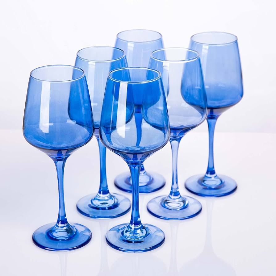 SUNNOW 12 Ounce Colored Crystal Wine Glass,for Home Dinning, Bar and Party,6 Pack,COBALT BLUE | Amazon (US)
