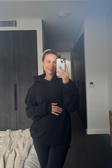 Officially wearing men’s hoodies for the rest of my  pregnancy lollll.  fleecy on the inside black hoodie that fits the bump 🤝🏼  me #Lululemon 

#LTKaustralia #LTKfitness #LTKActive