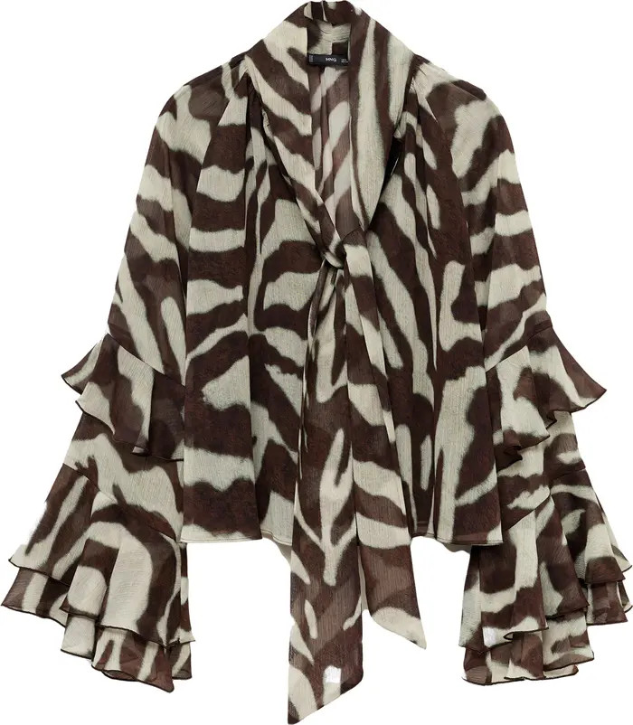 MANGO Sonja Stripe Ruffle Chiffon Top | Nordstrom | Nordstrom