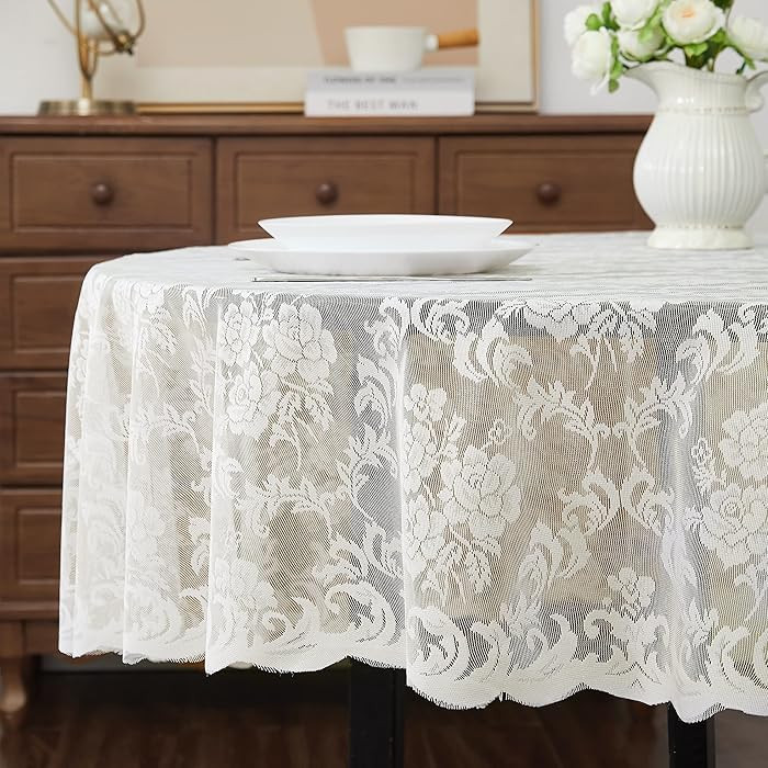 Warm Home Designs Thanksgiving Tablecloth. 70 Inch Ivory Round Tablecloth. Elegant Lace Tableclot... | Amazon (US)
