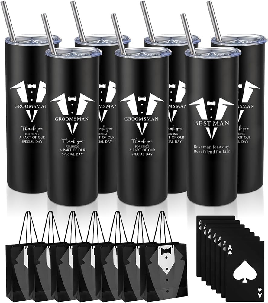 Yeaqee Groomsmen Gifts Set of 7 Wedding Proposal Gifts Includes Bags Stainless Steel Tumbler with... | Amazon (US)