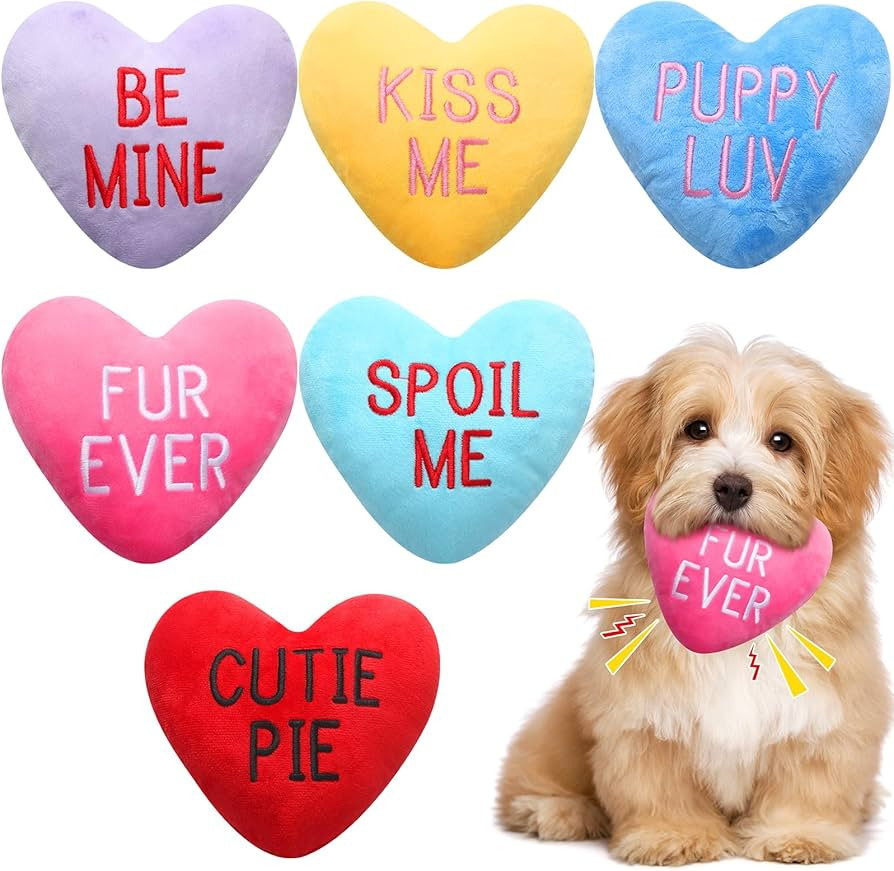 Syhood Set of 6 Valentine's Day Funny Dog Toy Stuffed Plush Squeaky Candy Heart Shaped Toys with ... | Amazon (US)