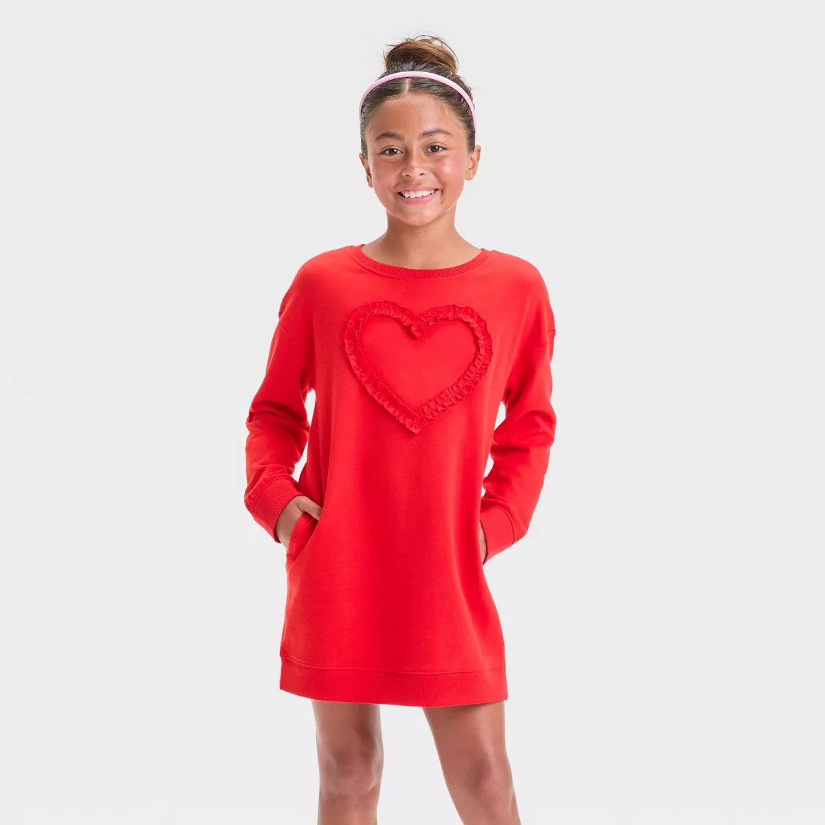 Girls' Long Sleeve French Terry 'Heart' Valentine's Day Dress - Cat & Jack™ Red | Target