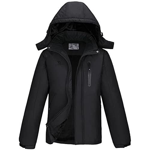 CAMEL CROWN Men's Winter Coats Mountain Waterproof Ski Jacket Warm Fleece Jacket with Detachable Hood Windproof Rain Jacket Black 3XL | Amazon (US)